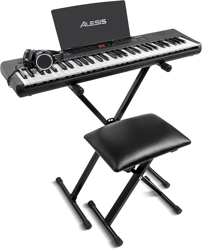 Alesis Melody 61 MK4 Keyboard Piano for Beginners with 61 Keys, Speakers, Stand, Bench, Headphones, Tablet/Sheet Music Stand, 300 Sounds and Music Lessons
