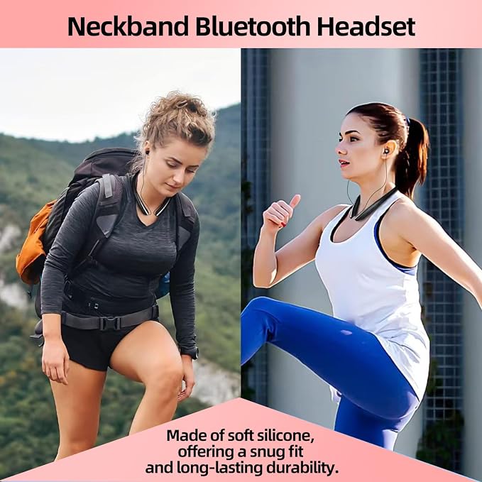 Bluetooth Headphones Neckband, Retractable Headset Wireless Sports Earbuds Noise Cancelling Stereo Earphones with Microphone, IPX5 Sweatproof, Compatible with iPhone Android (Black)