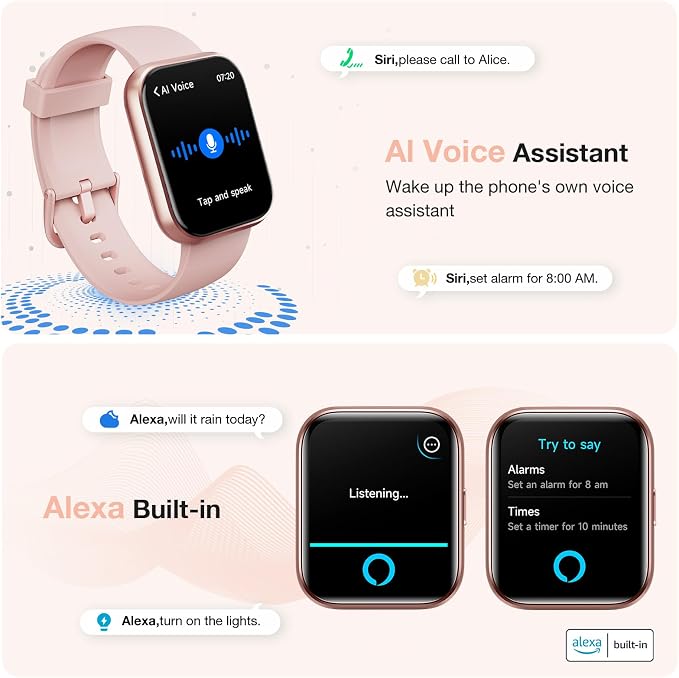 Smart Watches for Women, Womens Smart Watch for iPhone & Android & Samsung, Smartwatch with Call & Alexa, Sleep,Heart Rate,Pressure,SpO2 Monitor & Cycle Tracking, 100+ Sports Modes Fitness Watch-Pink
