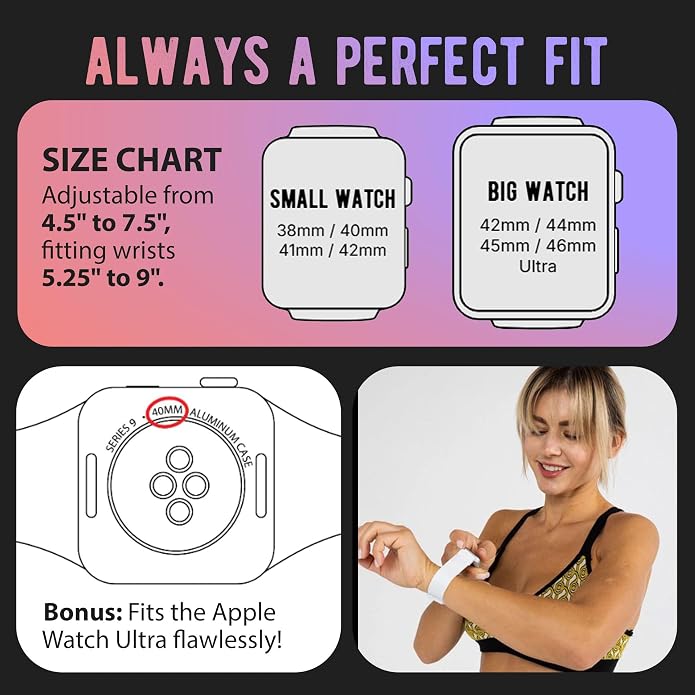 Braxley Bands for Apple Watches - Stretchy and Washable - Adjustable with Apple Watch Bands for Women & Men - Compatible with Apple Watch Series SE Ultra 9 8 7 6 5 4 3 2 1