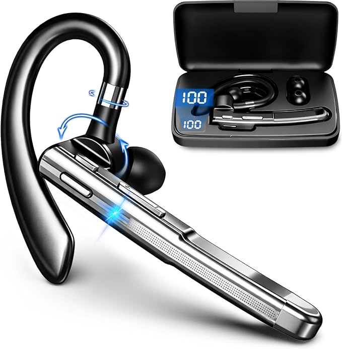 Boytond Bluetooth Earpiece V6.1,Wireless Handsfree Headset with Mic,CVC8.0 Noise Cancelling Headset,100 Hrs Talk Time Driving Headset for Android, iOS,Laptop,Office,Truck Driver,Graphite Black&Silver