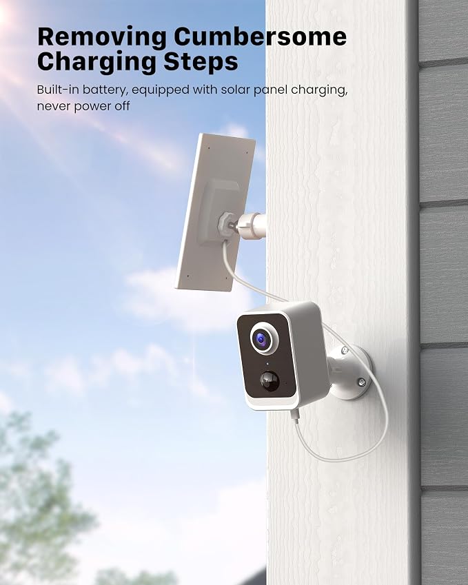 PEEIPM Security Cameras Wireless Outdoor: Solar Power Cameras for Home Security WiFi Battery Seguridad Camara System Kit Surveillance Monitor with Motion Sensor Flood Light Alarm & Color Night Vision