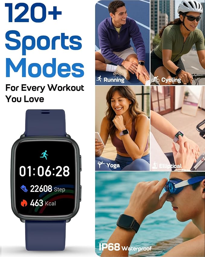 MorePro Fitness Tracker with 24/7 Heart Rate & Blood Pressure Monitor, Blood Oxygen & Sleep Tracker, Smart Watch with Step Calorie Counter, IP68 Waterproof Activity Tracker for Women Men Android iOS