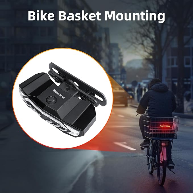 WSDCAM Smart Bike Seat/Bike Basket Tail Light with Turn Signals and Brake Light, Bike Alarm Horn with Remote, Rechargeable Rear Bike Light for Night Riding, Waterproof Bicycle Tail Light with Mount