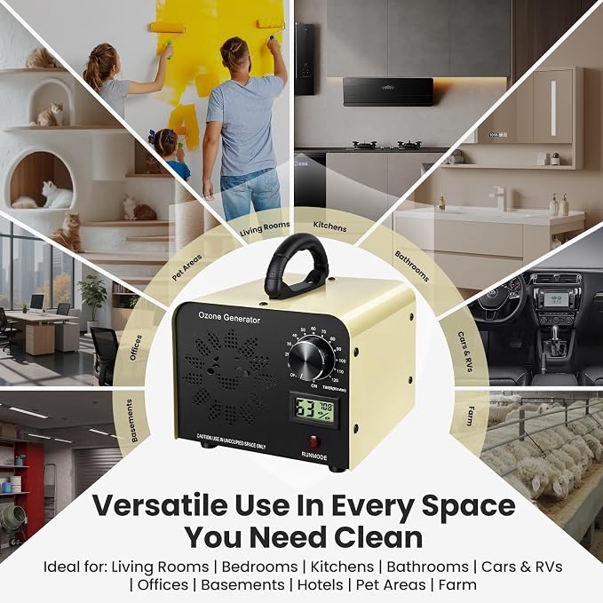 Ozone Generator 90,000mg/h with Temp/Humidity Display, High Capacity Output Portable Ozone Machine Odor Removal, Ozone Air Purifier for Rooms, Smoke, Cars and Pets, Ozone Machine up to 4000sq.ft