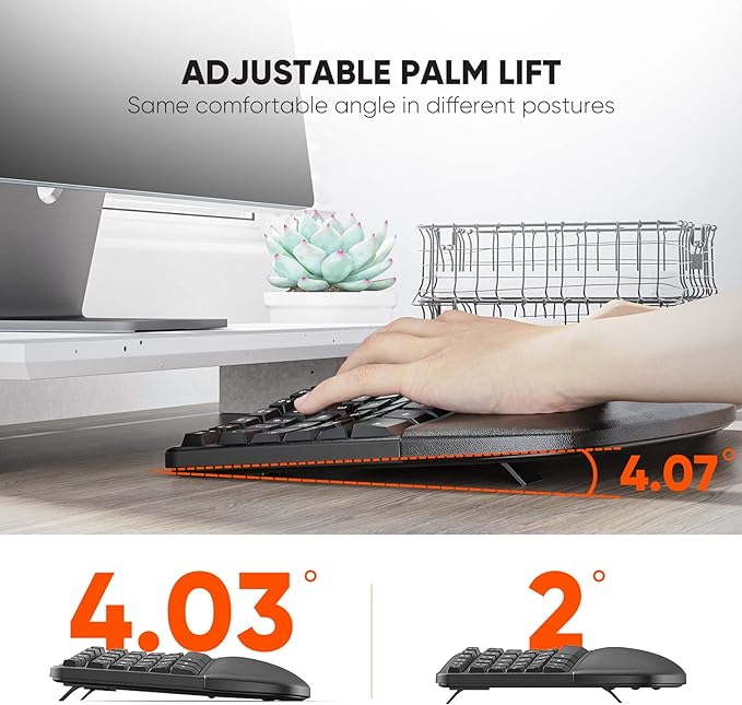 MEETION Ergonomic Keyboard and Mouse, Wireless Keyboard with Vertical Mouse, Split Curved Keyboard with Wrist Rest, Natural Typing USB Receiver Rechargeable Full Size, Windows/Mac/PC/Laptop, Large
