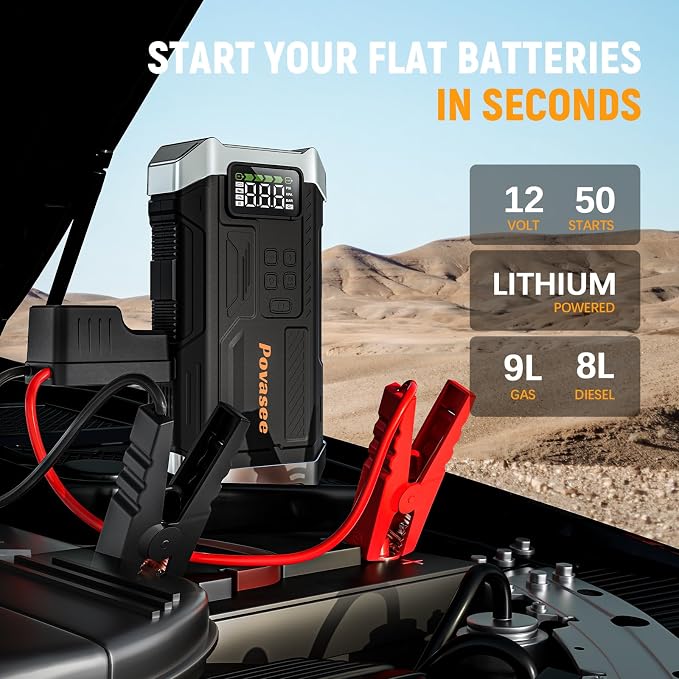 [2026NEW Model] 5000A Jump Starter with Air Compressor,Car Jumper Starter Portable with 150PSI Tire Inflator 12V Jump Box with LCD Display,Flashlight,Storage Case (Up 9L Gas/8L Diesel Engine