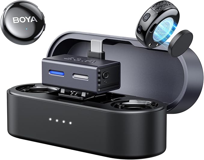 BOYA BOYALINK 3 Wireless Lavalier Mini Microphones for iPhone 15-16/Android/PC/Camera,AI Noise Cancellation,48kHz/24Bit Studio Sound,APP Control,984ft 30h Battery with Charging Case for Vlog Interview