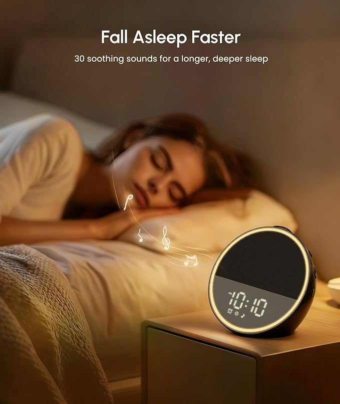 Sound Machine - Alarm Clock White Noise Sound Machine for Sleep, Night Light, 30 Soothing Sounds, 10 Gentle Alarms, Sleep Timer, Screen-Free Sleep Routine for Adults, Travel, Nightstand(Black)