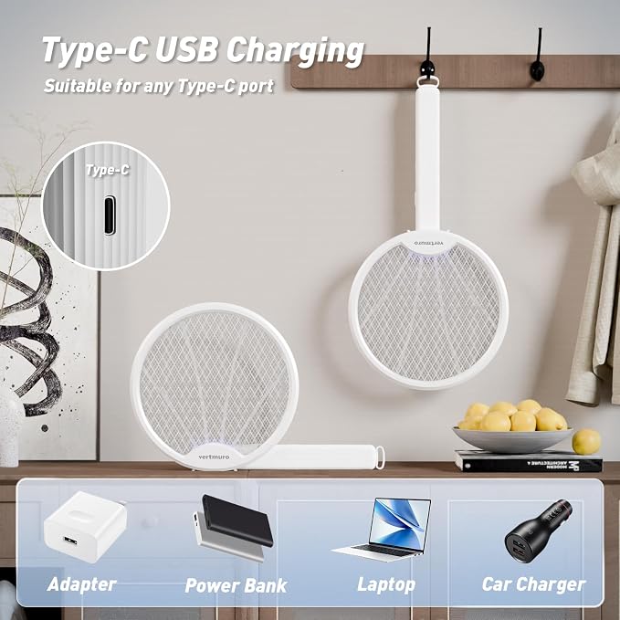 2PCS Electric Fly Swatter 4000V, 2-in-1 Foldable Bug Zapper Racket, Fly Zapper Mosquito Zapper Flies Killer with USB Rechargeable Battery, UV Light, Mosquito Killer Zapper Flies Killer Indoor Outdoor
