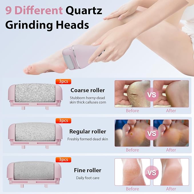 AdamPark Electric Callus Remover for Feet, Rechargeable Portable Electronic Foot Callus Remover 2-in-1 Wet/Dry Foot Scrubber Electric Toot File for Hard Cracked Dry Dead Skin（Pink）