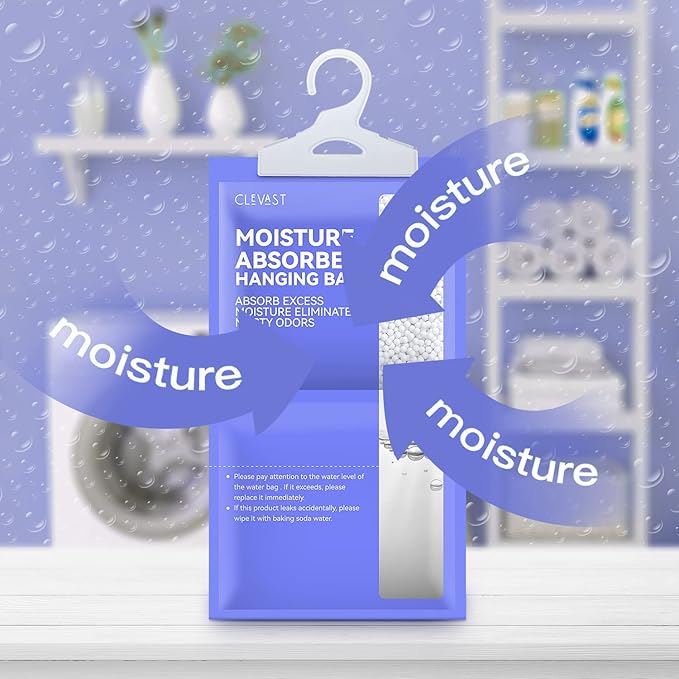 CLEVAST Moisture Absorbers Packets 10 Pack, Dehumidifier Bags for Closet, Unscented Hanging Humidity Absorber in Wardrobes, Bedrooms, Bathrooms