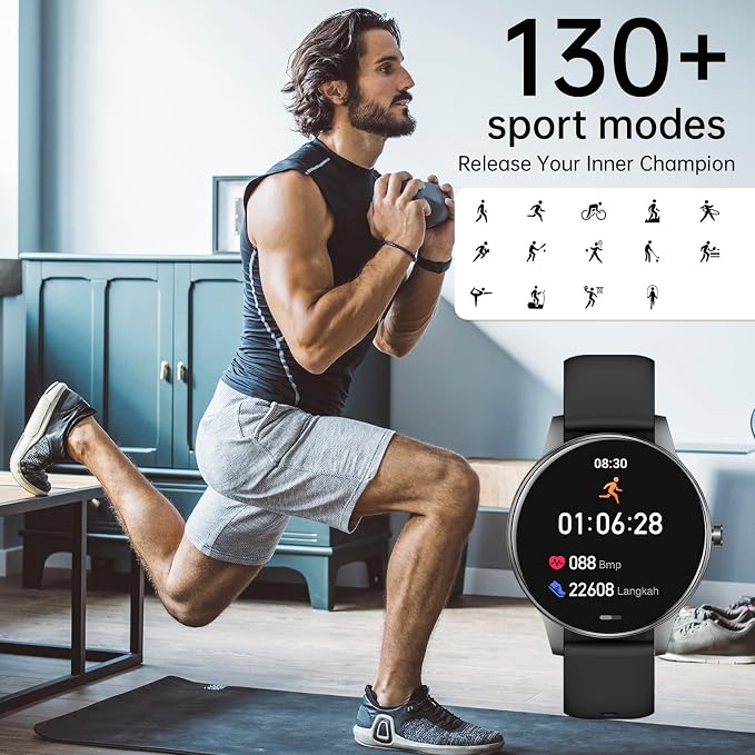 Smart Watches for Men Women(Answer/Make Calls), 1.27" HD Screen Fitness Tracker with Heart Rate/Sleep Monitor, 130+ Sport Modes IP68 Waterproof Activity Tracking, Smart watch for Android iPhone, Black