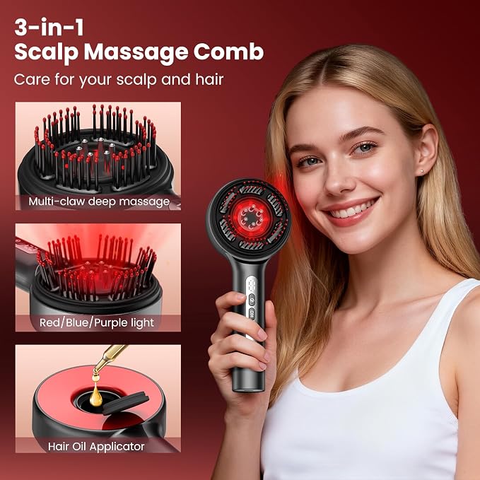 Electric Scalp Massager, Hair Oil Applicator, lPX7 Waterproof Scalp Massager Brush, Cordless Head Massager Scalp, Scalp Massage Comb for Home & Travel, Best Hair Care Gift for Mom & Wife, Grey