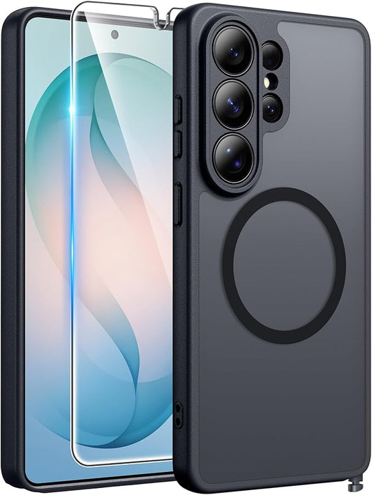 FNTCASE for Samsung Galaxy S26-Ultra Case: [Fit for Magsafe] [Full Camera Protection] Translucent Matte Cases with [Screen Protector] Military Grade Shockproof Protective Phone Cover - Black