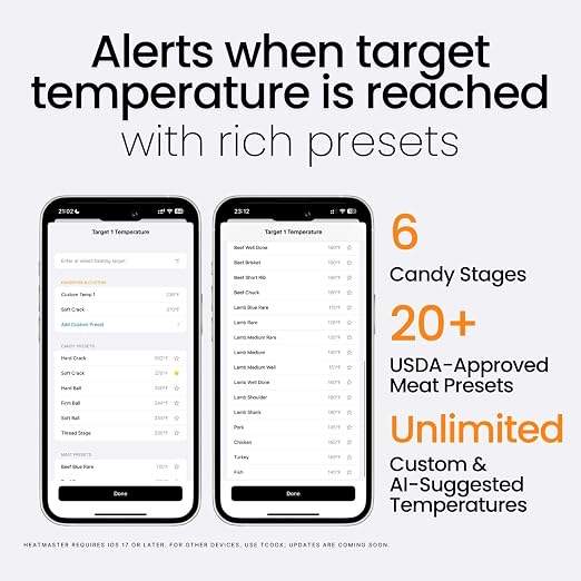 AI Bluetooth Candy & Meat Thermometer with HB Negative LCD, Smart Alerts via App (Type-C Rechargeable) Digital Instant Reading for Candy Making, BBQ, Deep Frying, & Liquids, 8" Long Probe,CT200-BT