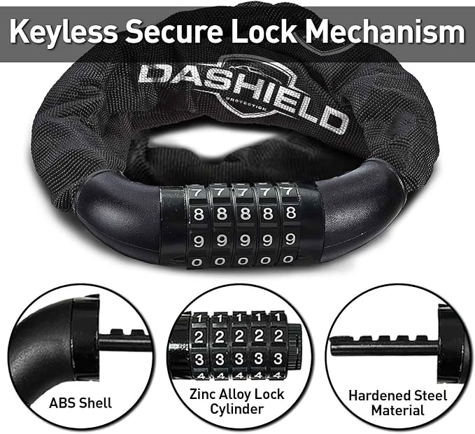 Bike Chain Lock Security 5 Digit Resettable Combination, 38.6 inches Heavy Duty Anti Theft Lock Chain for Bicycle, Motocycle, Scooter, Gate, Fence (Black, 3.2ft)