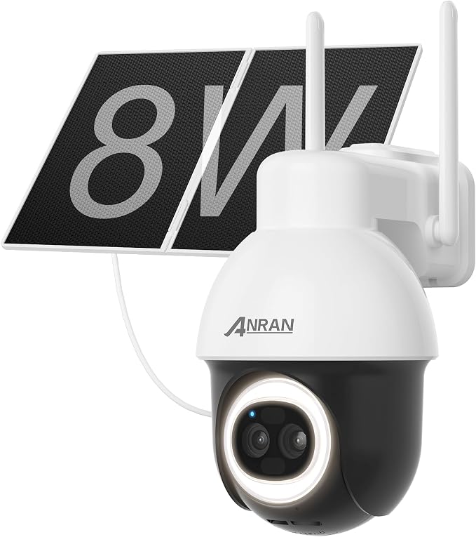 ANRAN AOV 24/7 Recording Solar Security Camera Outdoor,5MP WiFi Surveillance Wireless Cameras with 360° View, AI Auto Tracking, Color Night Vision, Compatible with Alexa
