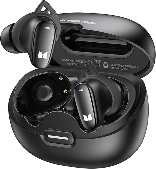 Monster N-Lite 206 Bluetooth Wireless Earbuds in Ear Headphones, Bluetooth 5.4 Ear Buds Built-in Mic, Comfortable Fit, Touch Control, Type-C Fast Charging, IPX6 Waterproof, 25H Playtime, Black