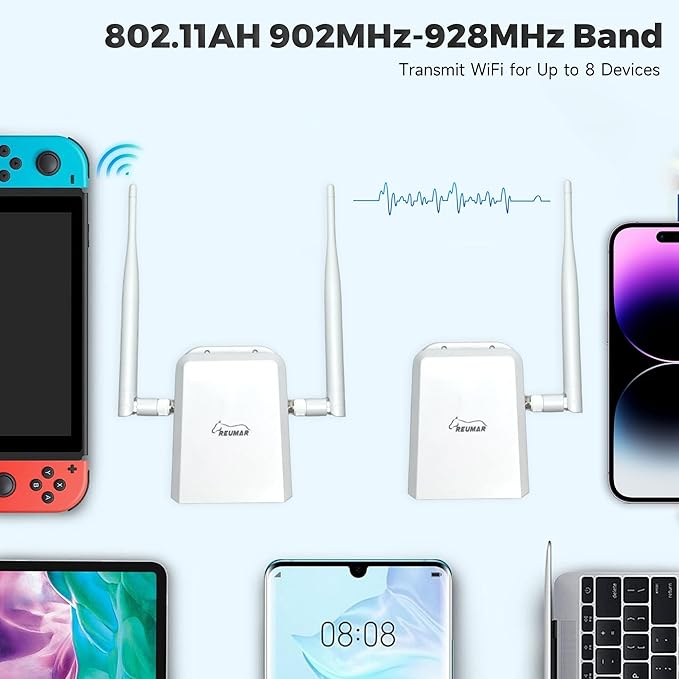 Wi-Fi HaLow Dongle WiFi Extender Signal Booster Wireless Bridge 802.11ah Network Booster Long Range Wireless Access WiFi Extender Ethernet Bridge Repeater (AP+STA Pair Set)