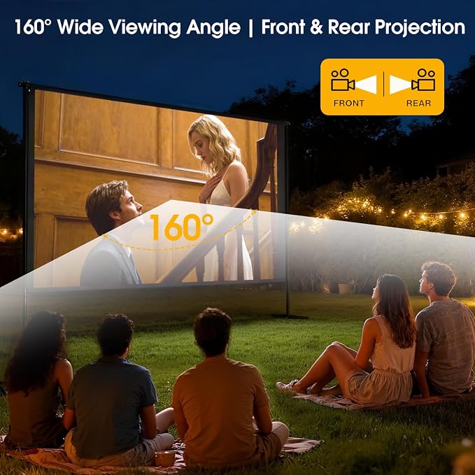 Outdoor Projector Screen with Stand, 120 inch Portable Projection kit 16:9 4K HD Wrinkle-Free Indoor Outdoor Movie Screen with Carry Bag for Home Theater and Backyard Movie Night