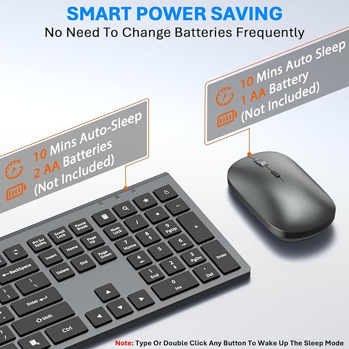 Wireless Keyboard and Mouse Combo, Full Size Keyboard and Mouse, Long Battery Life, Optical Mouse, 2.4G Lag-Free Cordless Mice Keyboard Set Ultra Slim Design for Computer, Laptop, PC, Mac, Windows