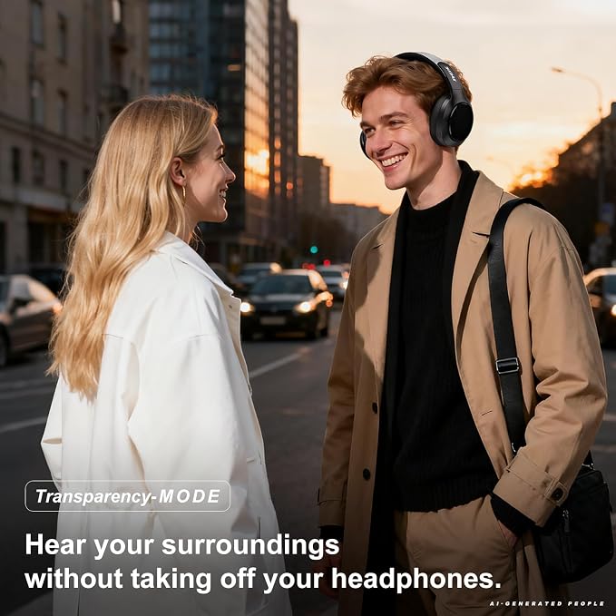 Hybrid Active Noise Cancelling Headphones, Bluetooth 6.0 Over Ear Headphones,120H Battery Fast Charging, Hi-Res Audio, Transparency Mode, Deep Bass, Memory Foam Comfort Fit for Travel Office Home