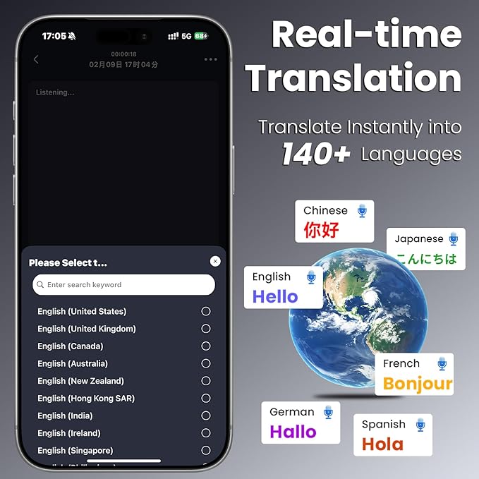 NEWYES Portable Digital Voice Recorder with Translation 32G Storage 140+ Languages Noise Cancellation Audio to Text & AI Summary for Meetings Lectures Travel