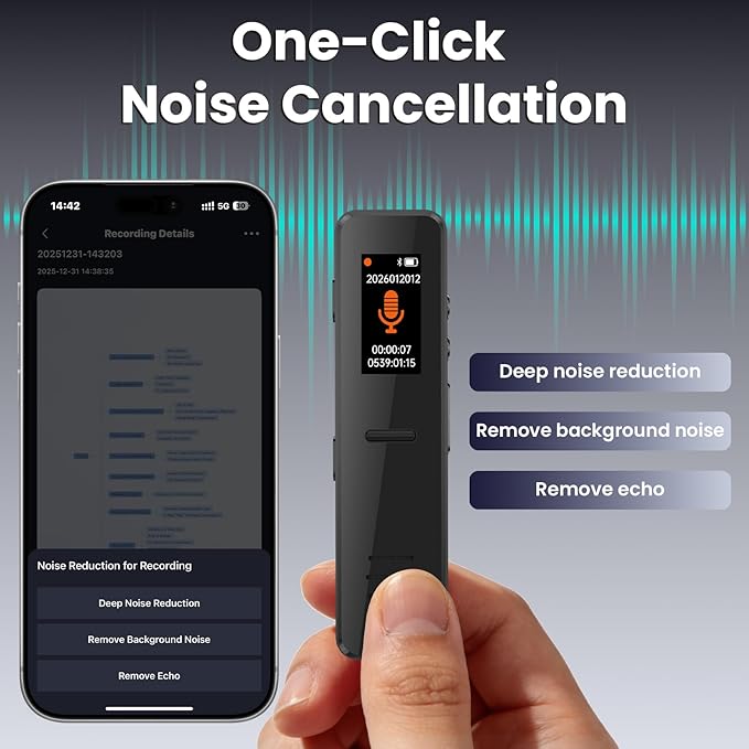 NEWYES Portable Digital Voice Recorder with Translation 32G Storage 140+ Languages Noise Cancellation Audio to Text & AI Summary for Meetings Lectures Travel