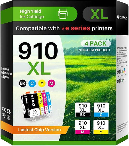910XL Ink Cartridges Combo Pack 8015e 8025e Compatible for HP Ink 910 910XL ink cartridges Work with OfficeJet 8015e 8025e 8010 OfficeJet Pro 8025e 8028e 8020 8035 Printers (Black Cyan Magenta Yellow)