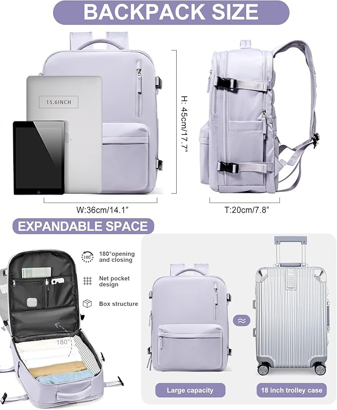 WONHOX Large Travel Backpack Carry on Flight Approved Laptop Work Business Backpack for Women Men Mochila de Viaje