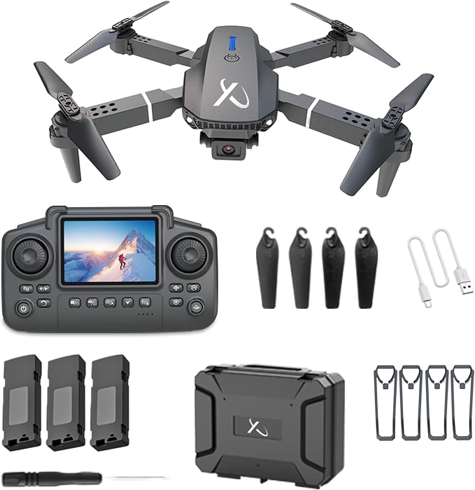 Falcon X 4K Drone with Built-In Screen Remote, Foldable FPV Quadcopter with Wide-Angle Camera, Carrying Case & 3 Batteries – Easy-to-Fly Drone for Beginners