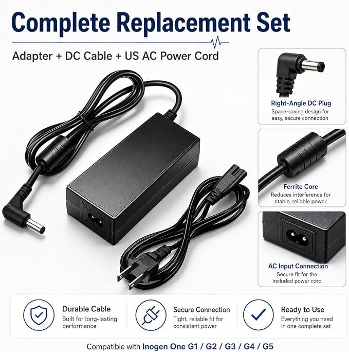 19V Replacement Charger for Inogen One G1-G5 Oxygen Concentrator, Compatible BA-106 BA-207 BA-301 BA-401 Series Power Adapter