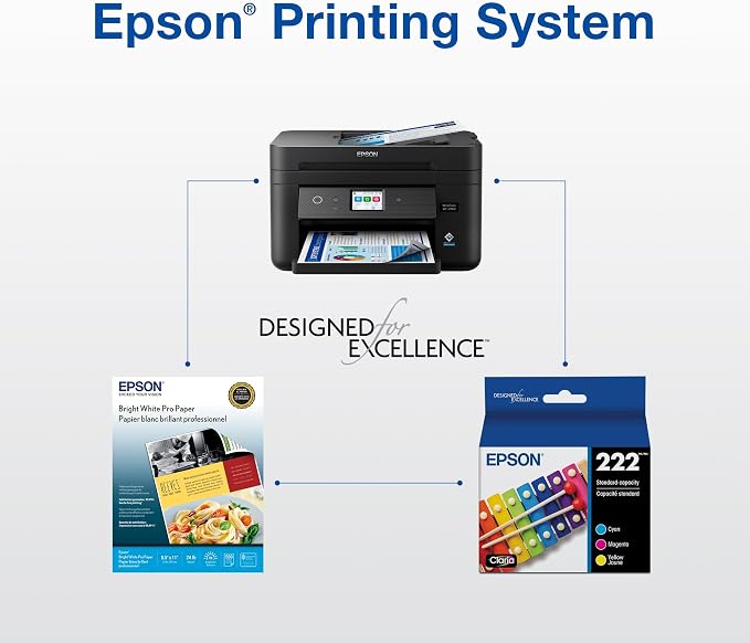Epson 222 Claria Ink High Capacity Black & Standard Color (Cyan/Magenta/Yellow) Cartridge Combo Pack (T222XL-BCS) Works with Workforce WF-2960 Expression XP-5200,(Pack of 2)
