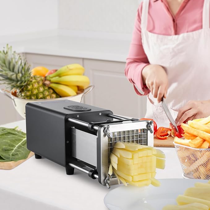 VEVOR Electric French Fry Cutter, Potato Slicer with 1/2-Inch and 3/8-Inch Stainless Steel Blades, Potato Cutter Chopper w/Anti-slip Feet, Great for Potato, French Fries, Cucumber, Vegetables, Carrot