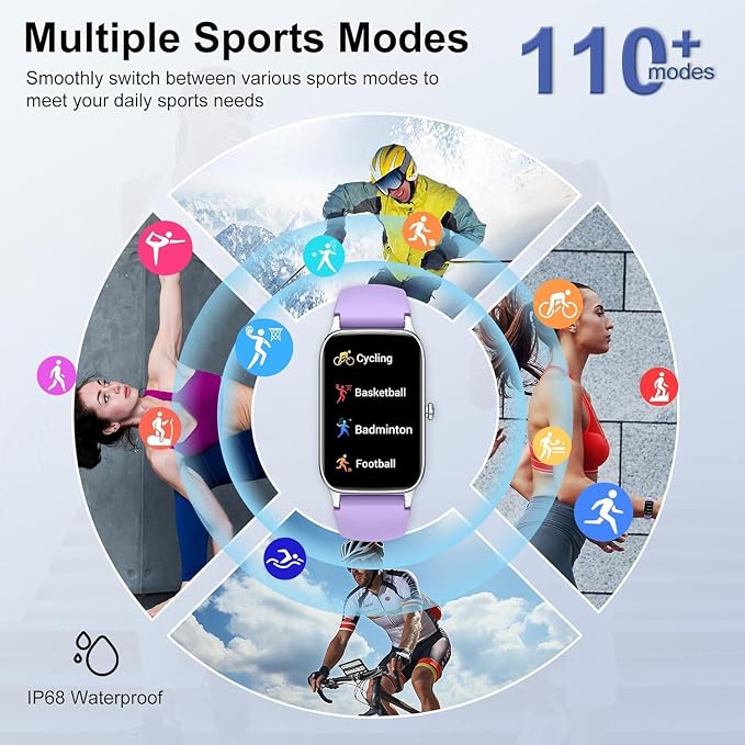 Smart Watch for Men Women, 1.57" Smartwatch (Answer/Make Call) , Fitness Tracker with 110+ Sport Modes, Heart Rate/Sleep Monitor, IP68 Waterproof, Bluetooth Calls, Smartwatches for Android iOS Purple