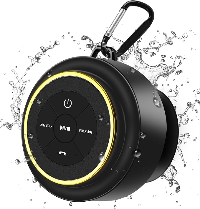 Bluetooth Shower Speaker, Portable Bluetooth Speakers, IP67 Waterproof Wireless Speaker with Suction Cup & Carabiner, Built-in Mic, True Wireless Stereo for Kayak, Beach, Gifts for Unisex