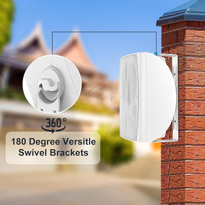STUDIOFINIX 6.5-Inch 400W Outdoor Bluetooth Speakers Waterproof Wired, Wall-Mount Waterproof Speaker System for Patio, Home, Poolside, Deck, Backyard (Pair,White)