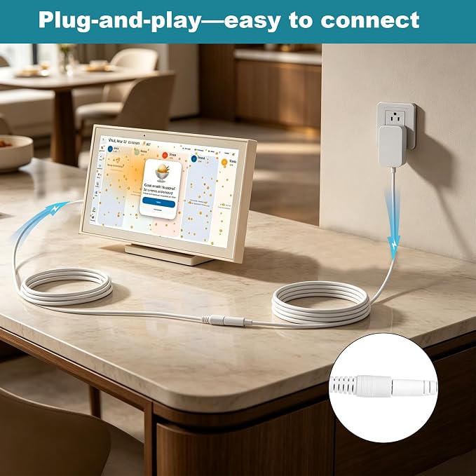 12V Power Cord Kit for Skylight Calendar Compatible with Skylight Calendar 15 Inch Power Adapter Charger