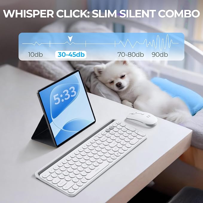 seenda Bluetooth Keyboard and Mouse for iPad, CTU-301 Wireless Multi-Device Connection Bluetooth+2.4G Keyboard Mouse Combo with Tablet Holder for iPad/MacBook/Windows, iOS/Android/Phone, White