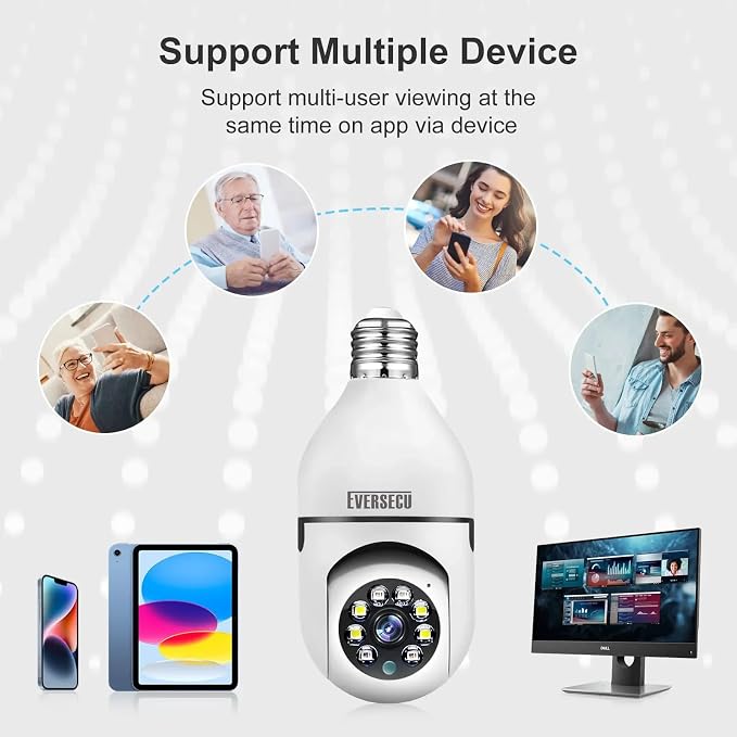 EVERSECU 4pack 1080P Wireless Light Bulb Security Camera, 2.4g & 5g WiFi, Auto Tracking, 2 Way Audio, Smart Night Vision, Support ONVIF & RTSP, Work with Alexa, SD Card & Cloud Storage, Free App