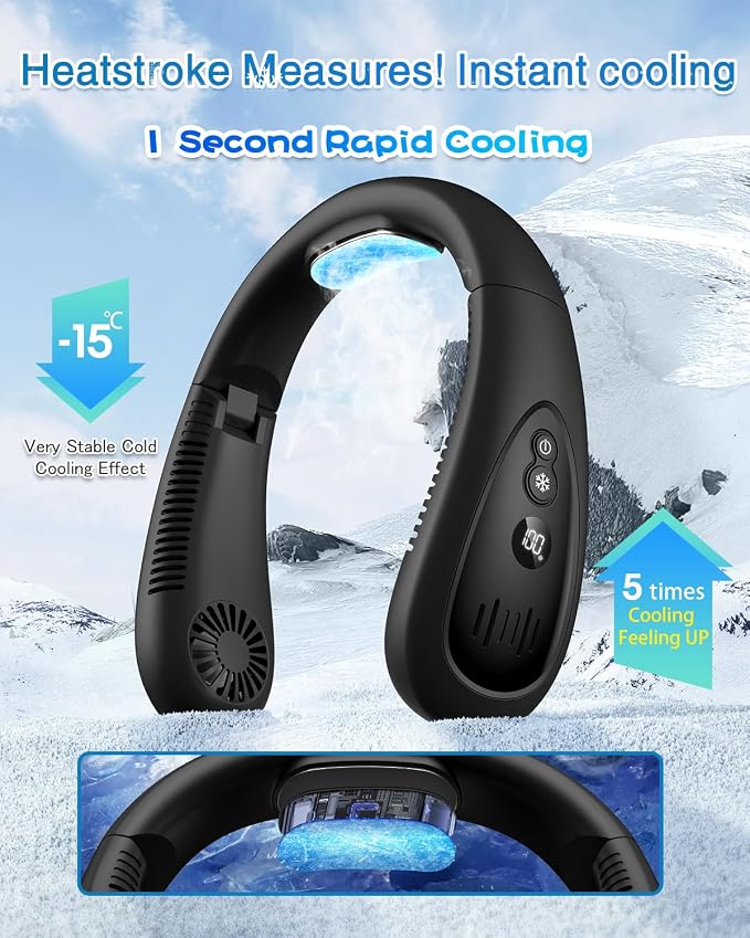 Neck Air Conditioner, Portable Neck Fan with Cooling Plate 360°Cooling Airflow, 5000mah Rechargeable USB Fan Hands Free Bladeless Wearable Foldable Mini Fan for Men Women Home Office Outdoor