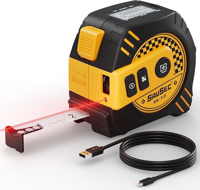2 in 1 Laser Tape Measure, Rechargeable Laser Measure & 16ft Self-Locking Measuring Tape, Digital Laser Distance Meter with Pythagorean, Area, Volume Measuring, Unit Switchable