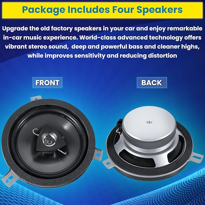 4 Pack Speaker Upgrade For 2007-2018 Jeep Wrangler JK JKU & Grand Cherokee, Commander, Liberty, Dodge Challenger, Durango, Dakota, Nitro, Chrysler 6.5 Inch 2-Way Car Audio Speaker Replace OEM 77KICK10