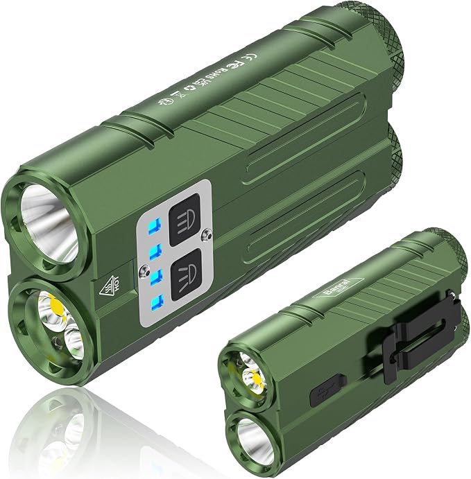 Banral 1Pack Flat Tactical Flashlight Rechargeable, 3100 High Lumens Powerful Small Flashlights, Compact Spot/Flood Pocket Flashlight for Car, Emergency, Home, Camping, Green