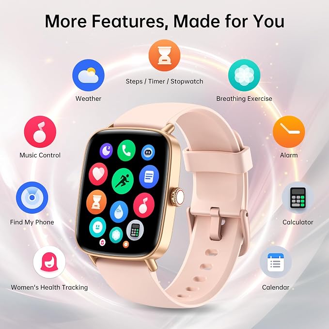 Gydom Smart Watch for Women and Men, 1.85" HD Fitness Trackers for iPhone/Android/Samsung (Answer/Make Calls), Heart Rate/Sleep/SpO2 Monitor, 101+ Sports Modes, IP68 Waterproof, 2 Bands, Pink