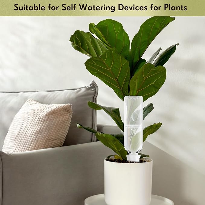 Ziliny 4 Sets White Terracotta Watering Spikes with 25 oz Plastic Bottles Vacation Plant Waterer Self Watering Planter Devices Slow Release Planter for Indoor Outdoor