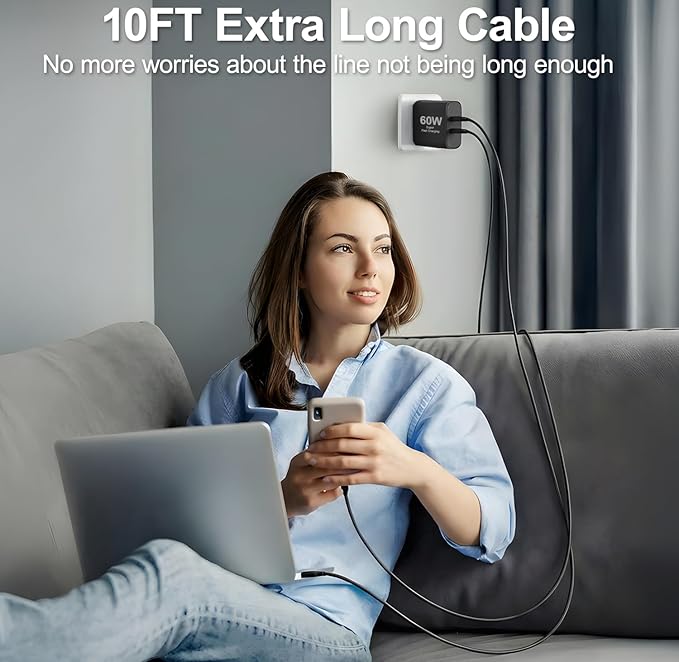 iPhone 17 Charger,45W Fast Charging Dual Port USB C Charger Block with 3/6/10/10FT Type C Charging Cable-PD Quick Adapter 3.0 for iPhone 17e/17/17 Pro/17 Pro Max/Air/16/15 Pro Max/Plus,iPad (Black)