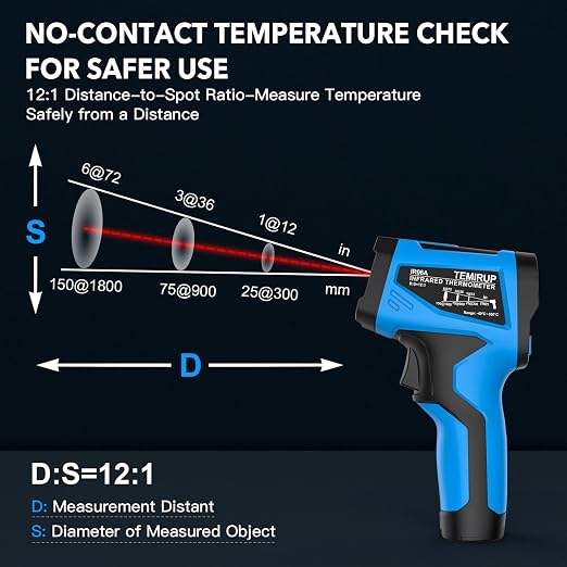 Infrared Thermometer Temperature Gun - TEMIRUP Non-Contact Digital Laser Thermometer Temp Gun with Thermocouple Probe for Industrial, Cooking, Griddle, Engine, HVAC, Adjustable Emissivity,-40℉~1202℉