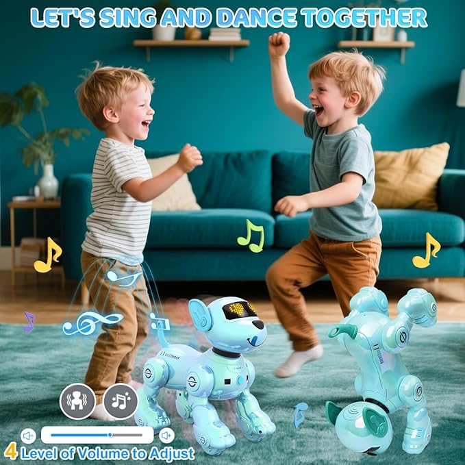 VATOS Rechargeable Robot Dog for Kids, Remote Control Robotic Dog with Programmable, 17 Interactive Functions & Volume Adjustable, Singing Dancing Robot Dog Toy Gift for Kids 3-8 Years Old, Blue